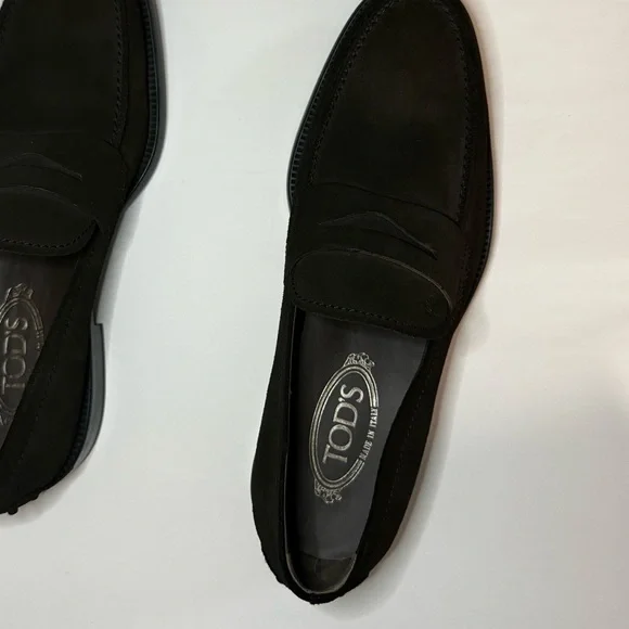 TODS Mens Suede Penny Loafers dark dark brown